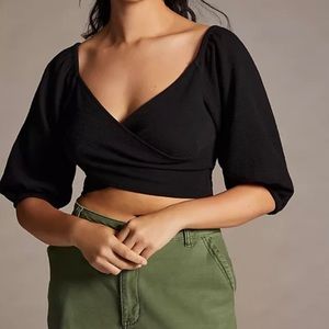 Anthropologie Maeve Cross Front Puff Sleeve crop top - Size L